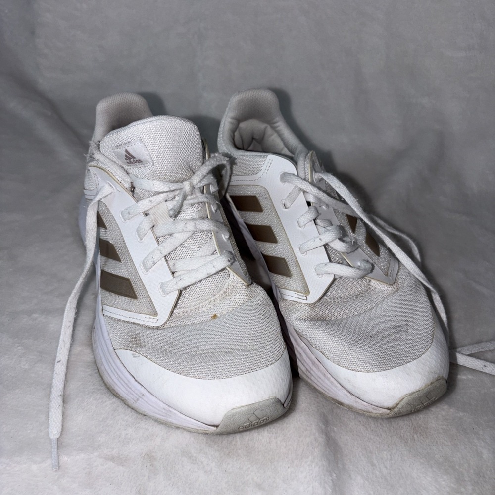 Adidas Galaxy‎ 5 White Champagne Metallic Women's Running Shoes Size 8 Cloudfoam